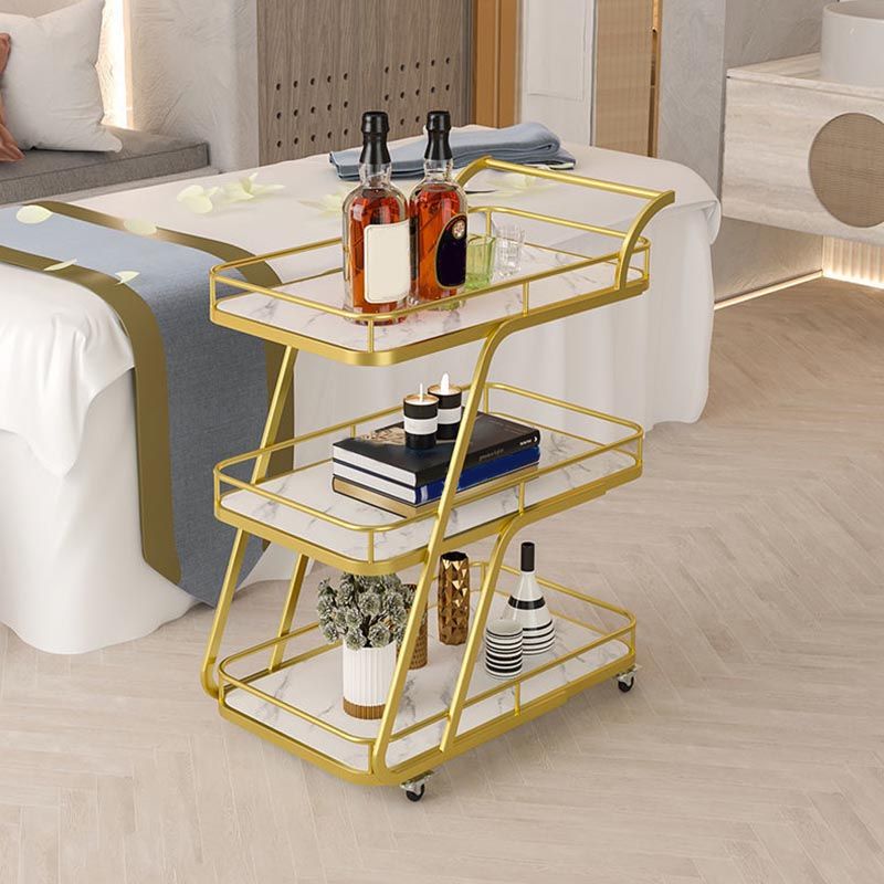 Contemporary 35.43"H Rolling Prep Table Metal Prep Table for Dining Room