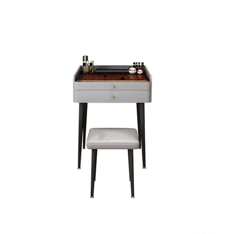 Modern Glass Top Makeup Vanity Table in Gray with Storage Drawers