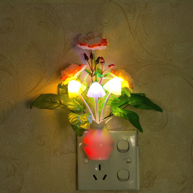 Bloemvaas Plastic plug-in Night Light Modern roze en groene LED-wandlamp in veelkleurig licht