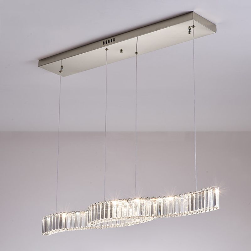 Iluminación de la isla de cristal lineal de 2 luces Luz de techo de oro contemporáneo para comedor