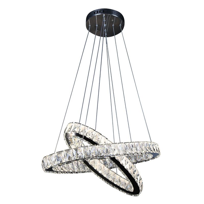 2-Tier Circular Carousel LED Pendant Lamp Modern Minimalist Prismatic Crystal Living Room Hanging Ceiling Light