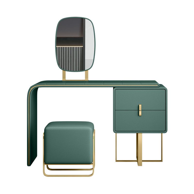Green Make-up Vanity with 2 Storage Drawers 20.47" Wide Faux Leather Dresser