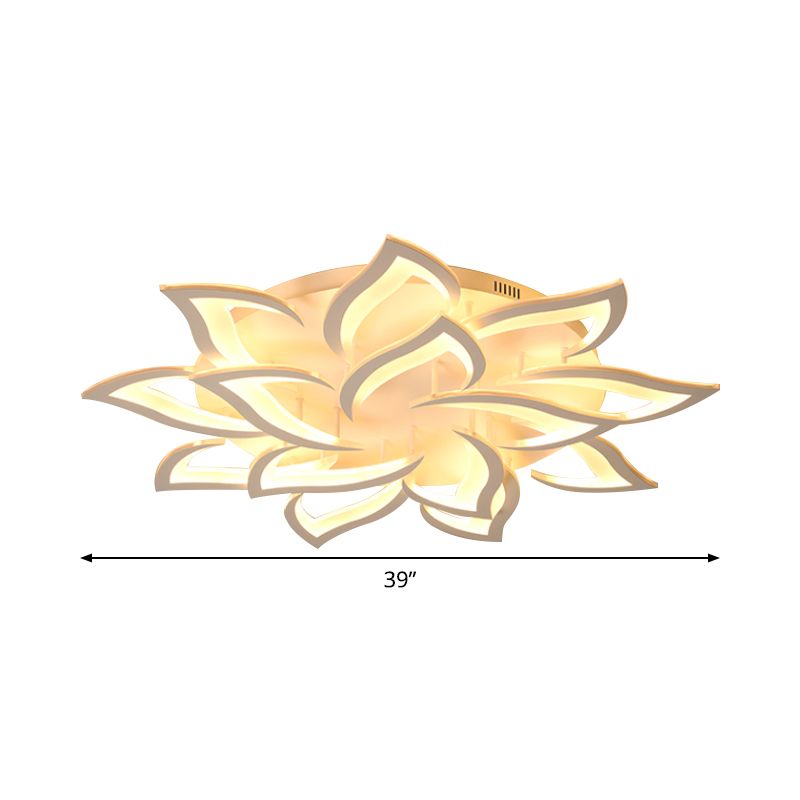 Floral Office Semi Mount Lighting Acrylic 5/10/14 Bulbs Modernist Ceiling Flush Light in Warm/White Light