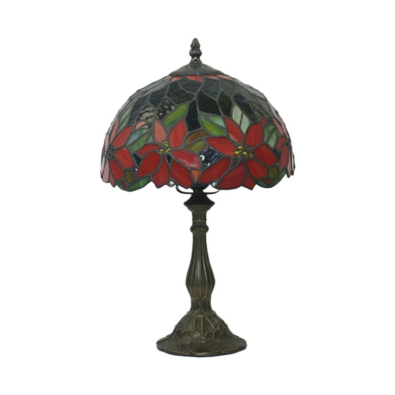 Éclairage de bureau de forme de bol à 1 tête d'art tachée d'art de la lampe de table à motifs de fleurs méditerranéennes en bronze