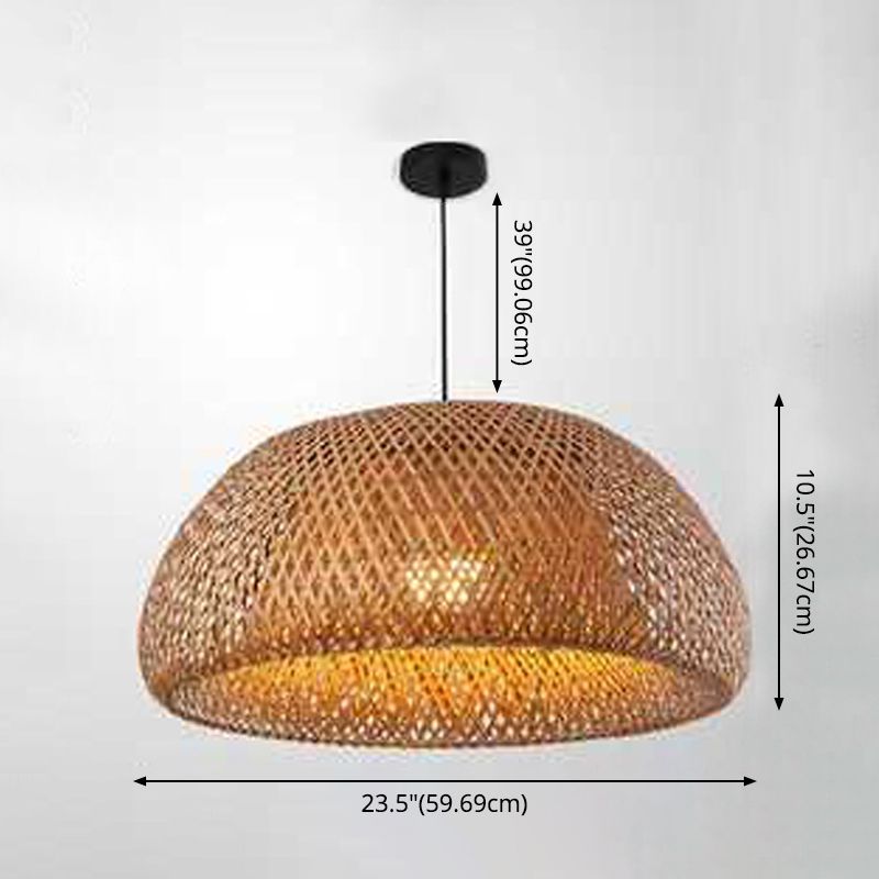 Bowl Bamboo Hanging Pendant Light Chinese Style Beige Pendant Ceiling Light for Restaurant