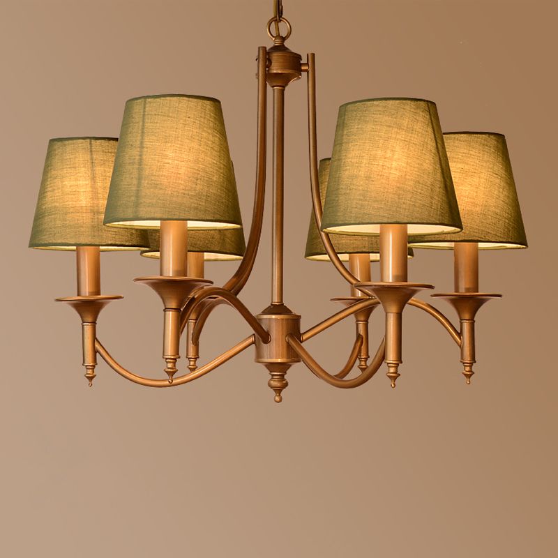 American Style Brass Chandelier Multi-Head Hanging Pendant Lights with Fabric Shade