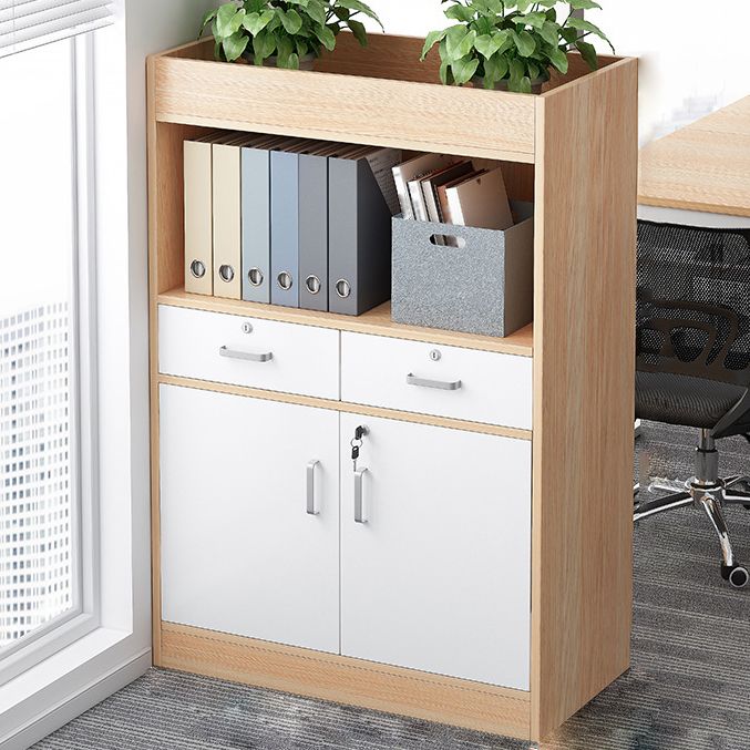 Wooden Bookcase with Doors Contemporary Bookshelf for Home Office