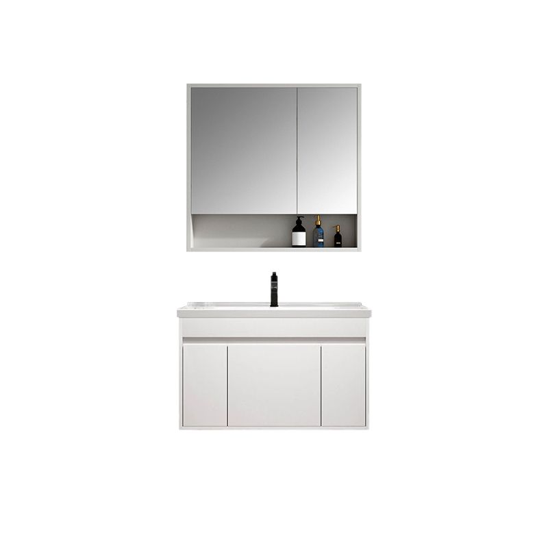 Rectangle Bathroom Vanity Wall-Mounted Mirror Wood Frame Modern Vanity with Doors