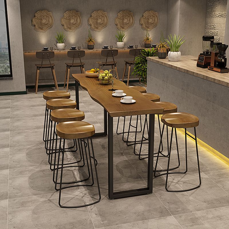 Industrial Bar Height Table Solid Wood Top Bistro Bar Table with Sled Base