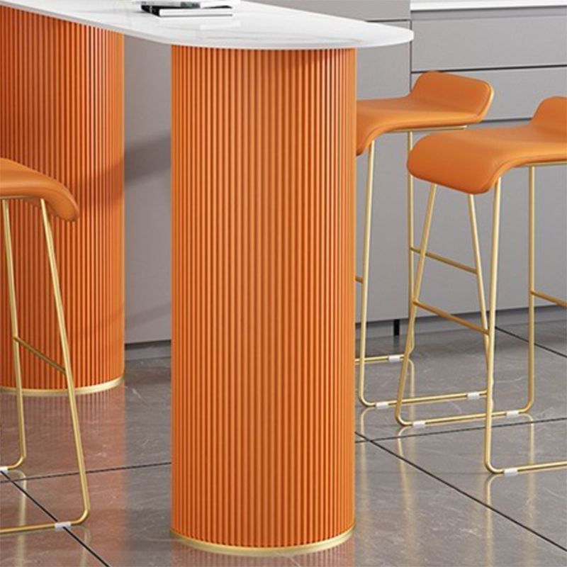 Industrial Free Form Bar Height Table Stone and Iron Bar Table with Double Pedestal