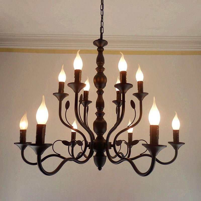 Chandelier traditionnel en boucle suspendue 10/12/16 Bulbes Pendante suspension en métal en noir pour le salon
