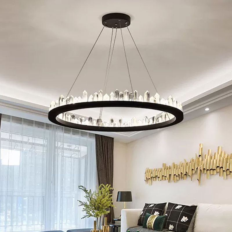 23.5"/31.5"/39.5" W Black LED Suspension Lighting Simplicity Crystal Round/Rectangle Chandelier Pendant Light