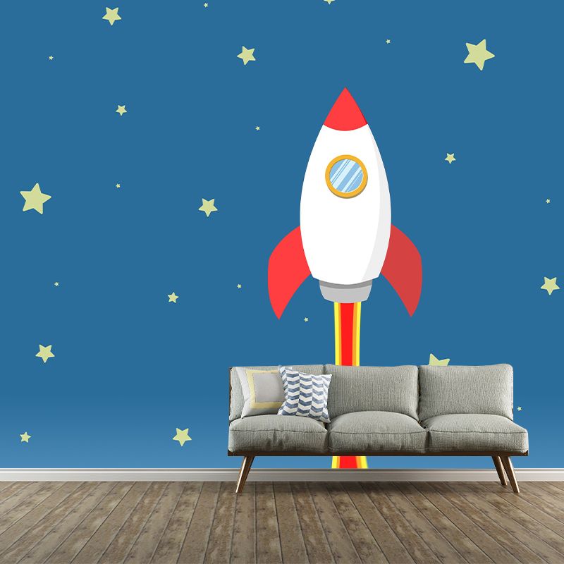 Light Color Outer Space Mural Illustration Stain Resistant Children's Art Bedroom Wall Decor