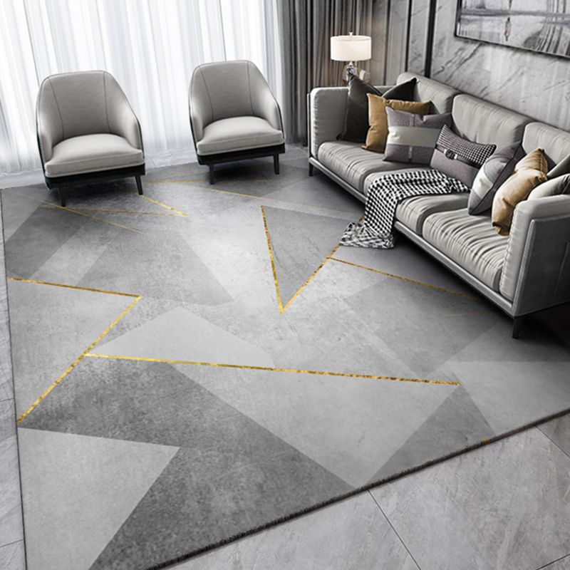 Gray Tone Simplicity Indoor Rug Polyester Geometric Print Carpet Easy Care Rug for Home Decoration