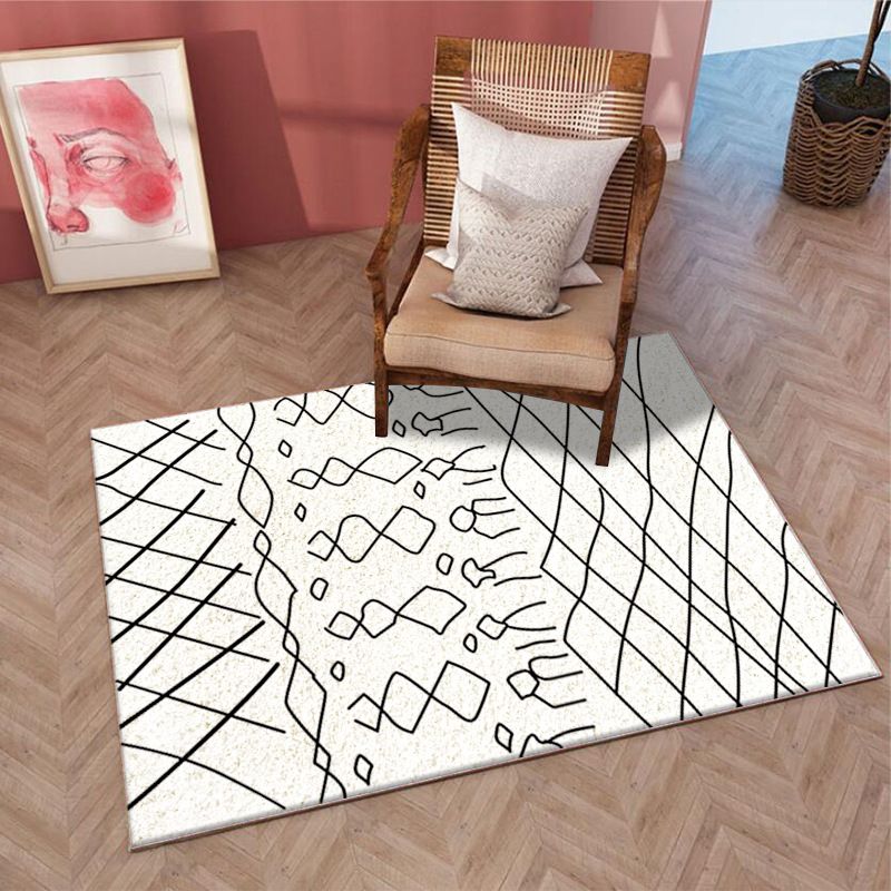 Beige Modern Rug Polyester Abstract Line Rug Washable Rug for Home Decor