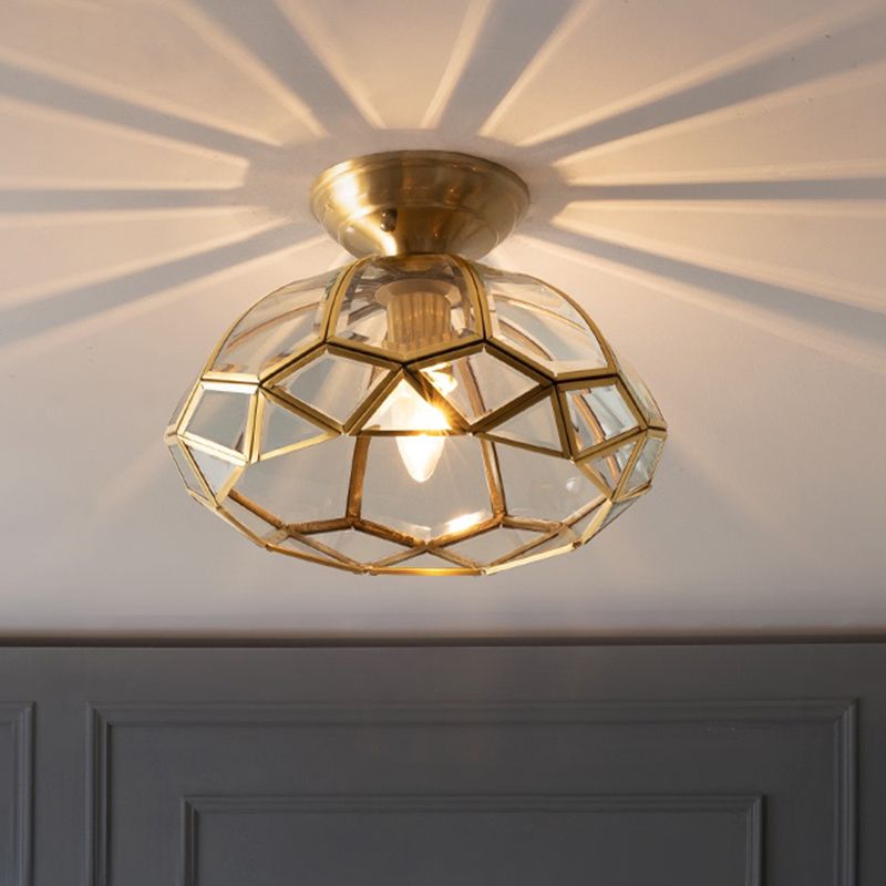 Traditionelle Schalenform Deckenbehandlung 1 Licht durch klare Glas Halbmontage Beleuchtung in Messing