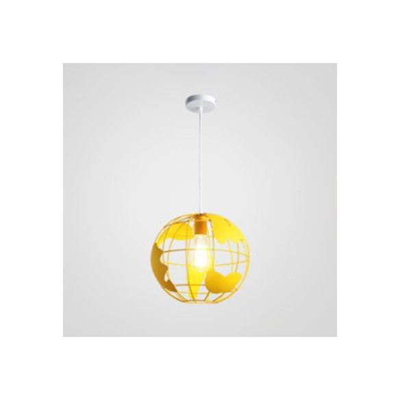 8"/12" Wide Globe Cage Metal Pendant Light Industrial 1 Light Living Room Hanging Lamp in Black/White/Pink
