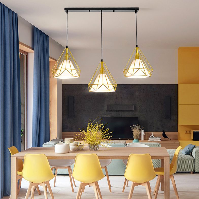Diamond Iron Cluster Custing Lighting Post-Modern Restaurant Hanging Lamp in oro