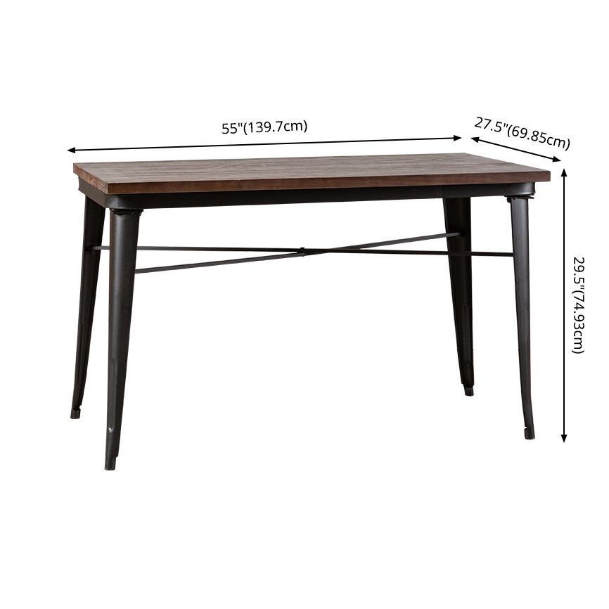 Industrial Style Solid Wood Dining Set with Brown Rectangle Table and 4 Black Legs Base
