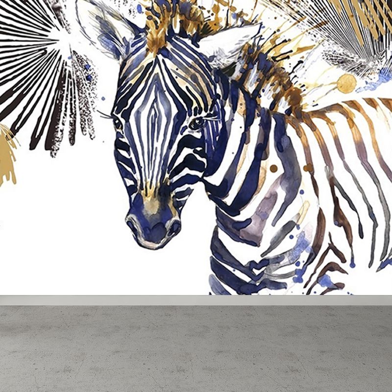 Tame Zebra Mural Decal Contemporary Non-Woven Texture Wall Covering in Soft Color