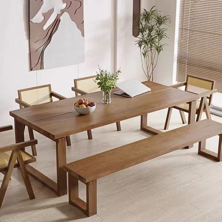 Natural Rectangle Dining Site Table Modern Solid Wood Sled Base Dining Table