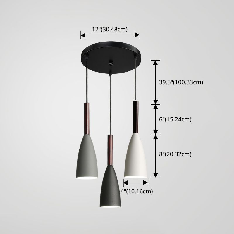 Modern Concise Macaron Pendant Light Wooden Cone Hanging Lamp with Wrought Iron Shade