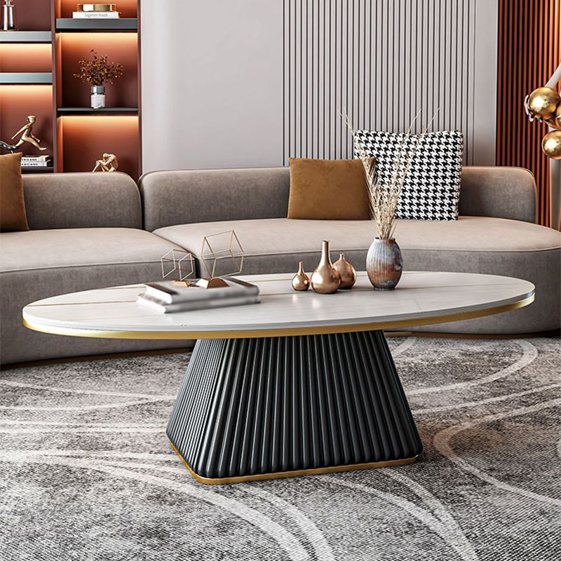 Modern Style Oval Coffee Table Metal Base on Top of Black Gold/platinum/white Slate