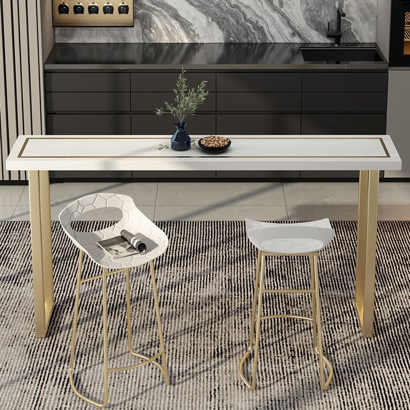 Glam White Wood Bar Dining Table Rectangle Indoor Bistro Table with Sled Pedestal