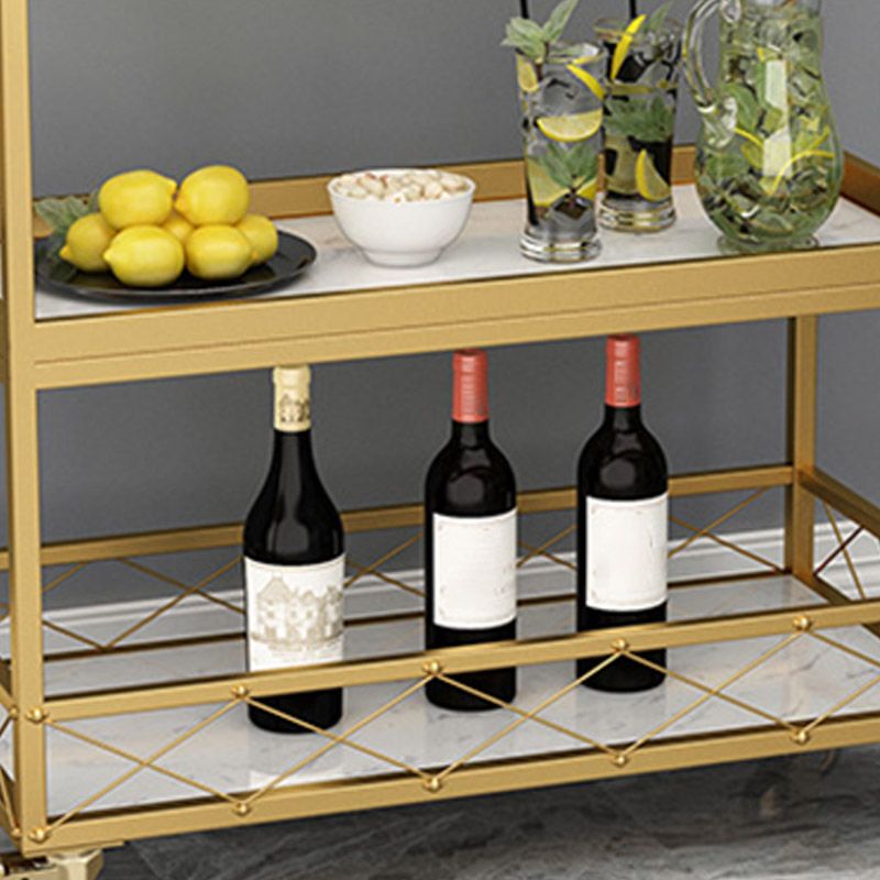 Marble Home Dining Kitchen Trolley Rectangular Prep Table with Towel Rack