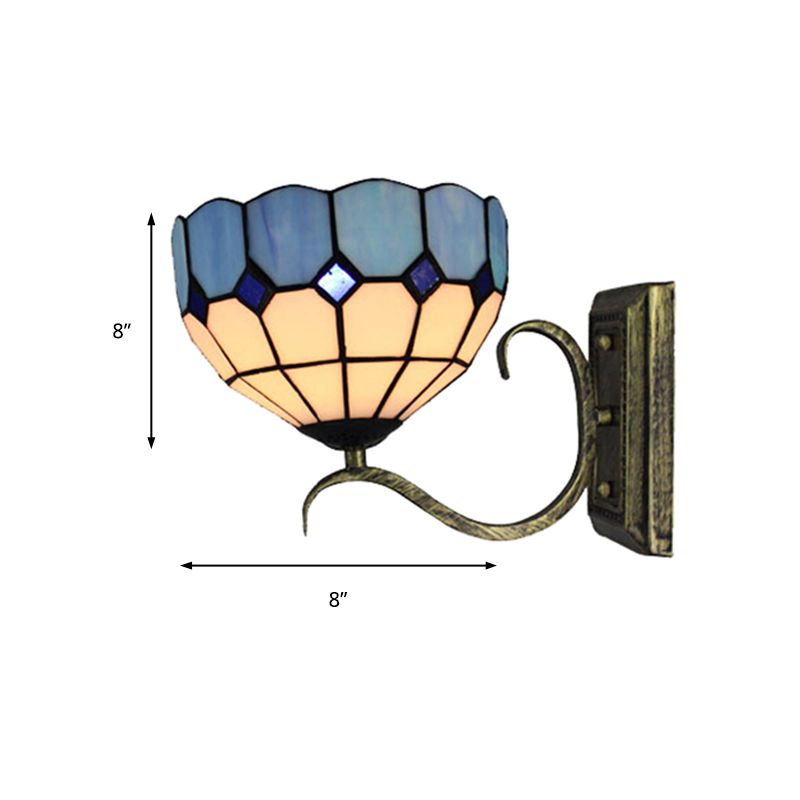Classic Tiffany Bowl Wall Light Single Light Art Glass Wall Lamp in Antique Bronze for Bathroom