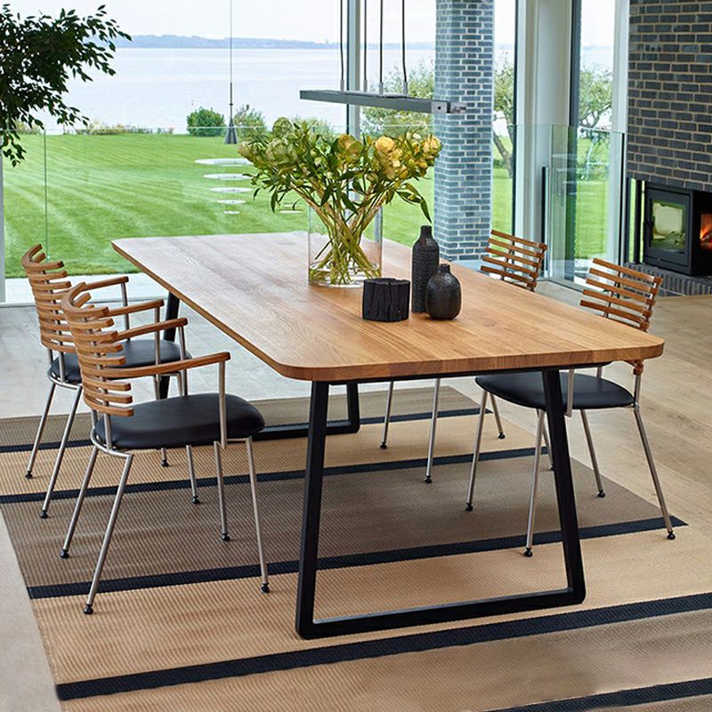 Rectangle Sled Base Industrial Table Wood Color Fixed Table of Solid Wood