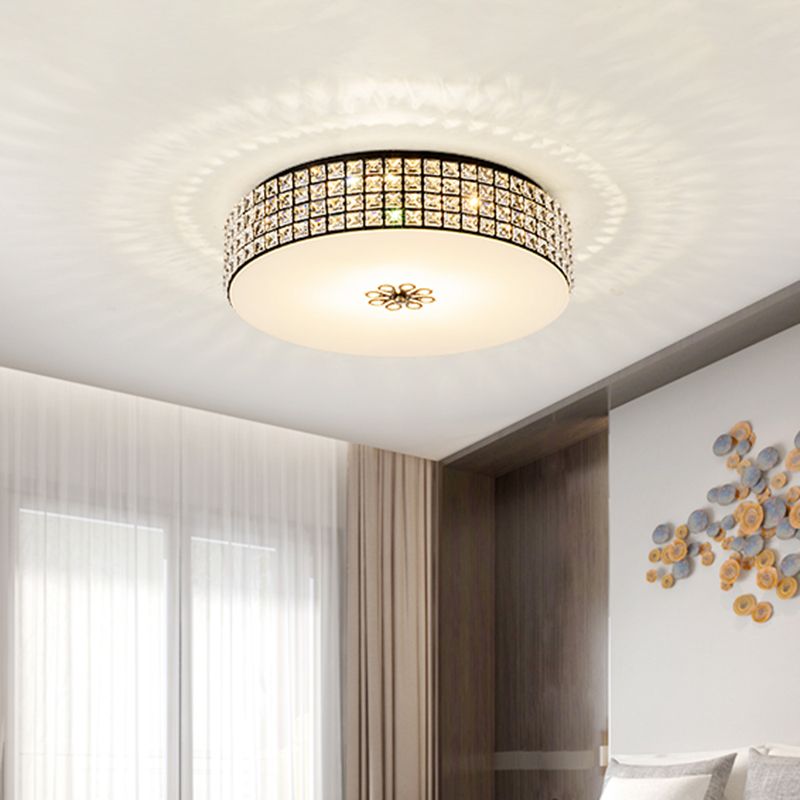 16"/19.5" Wide LED Drum Flush Mount Lamp Contemporary Clear Crystal Flush Ceiling Light for Bedroom
