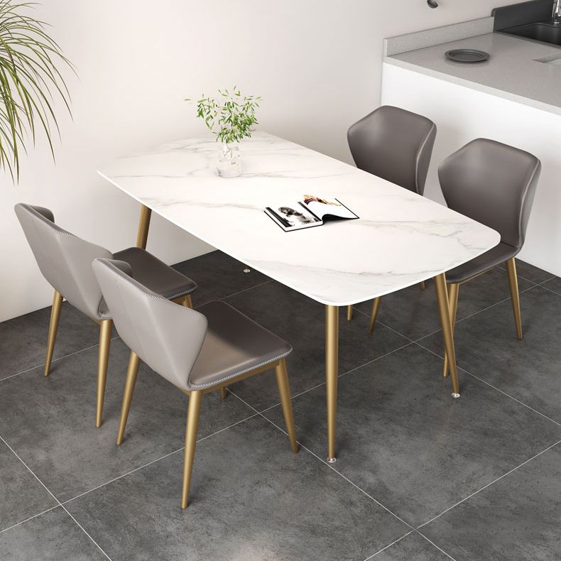 Glam Rectangle Dining Table Set 1/3/4/5 Pieces Dinette Set with White Sintered Stone Top
