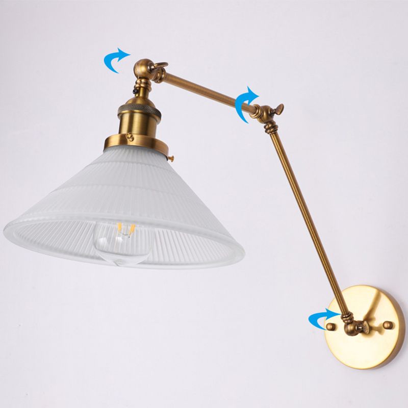 Vintage Industrial Cone Leuchte Leuchte Metall 1-Licht Wandleuchte in Messing und Weiß