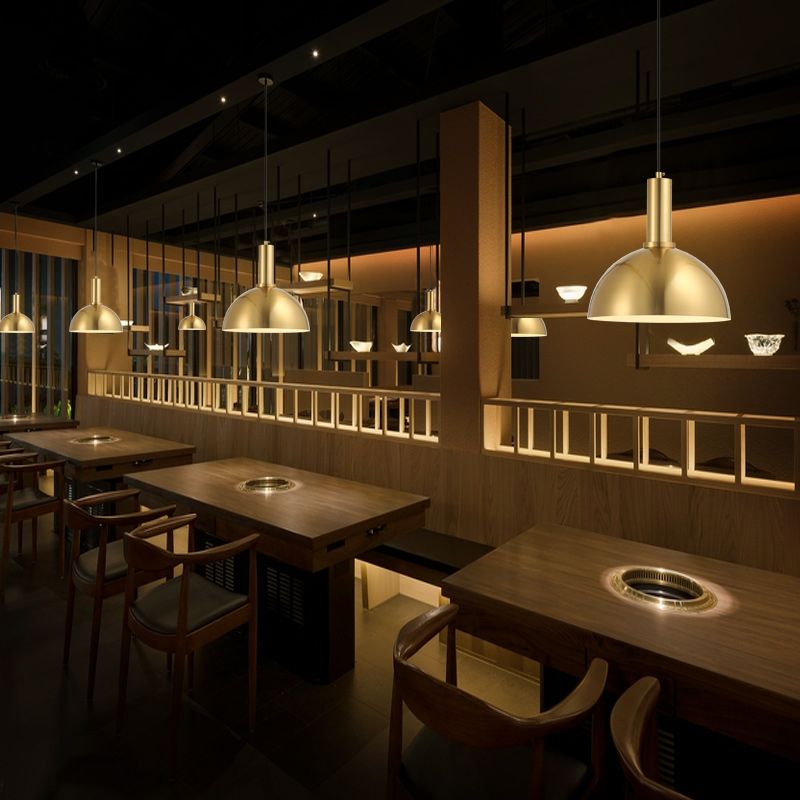Luz de techo colgante de restaurante kit de lámpara colgante de oro minimalista con sombra de metal de cordón