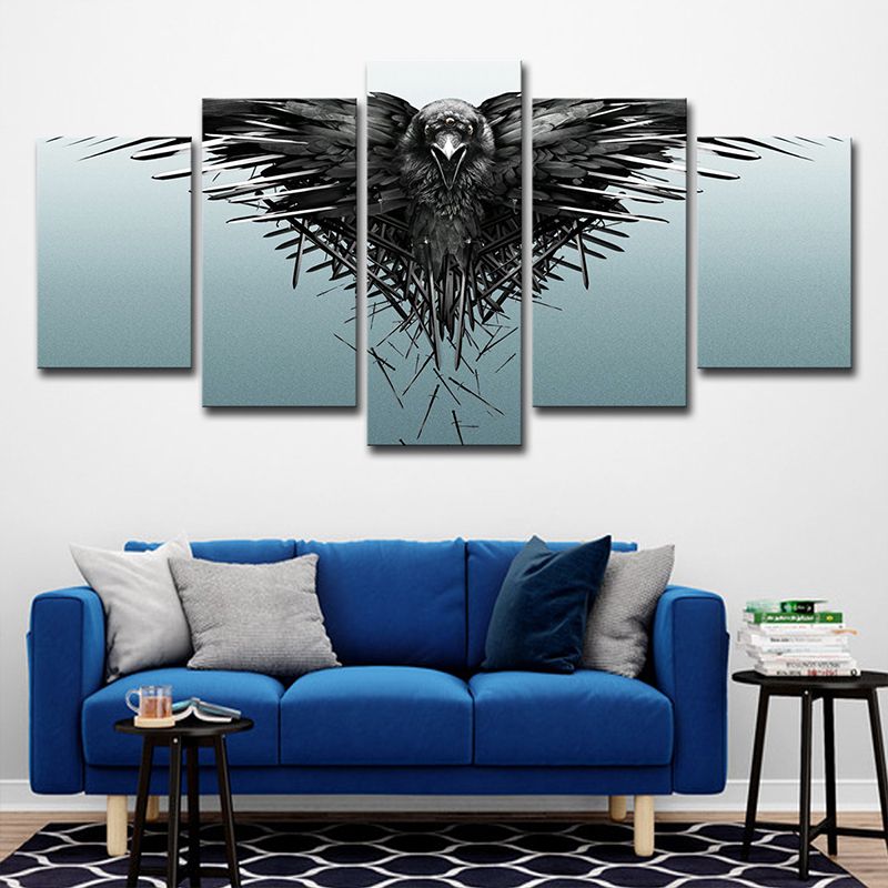 Black Eagle Canvas Wall Art Animal Kids Style Multi-Piece Wall Decor on Blue for Home