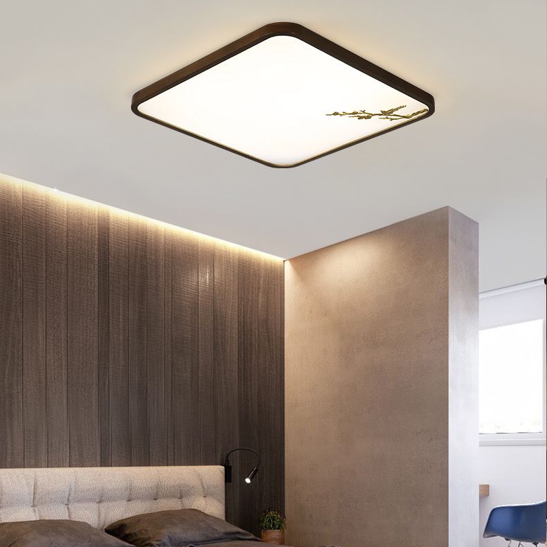 Geometrisches Wohnzimmer Flush montiert Licht Holz Nordic LED Flush Licht in Braun mit Faux Plant Decor