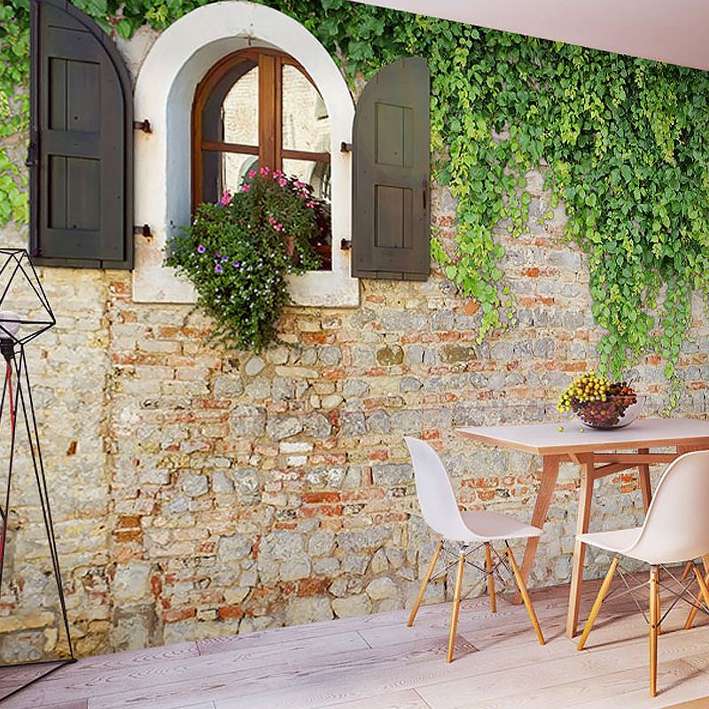 Fresh Leaf and Wall Mural for Restaurant Decor, Whole Wall Art in Pastel Green