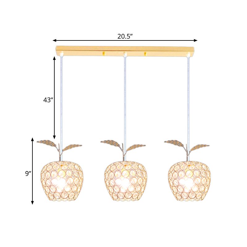 Apple-Like Cluster Pendant Modernism Crystal Encrusted 3-Head Restaurant Ceiling Hang Fixture in Gold