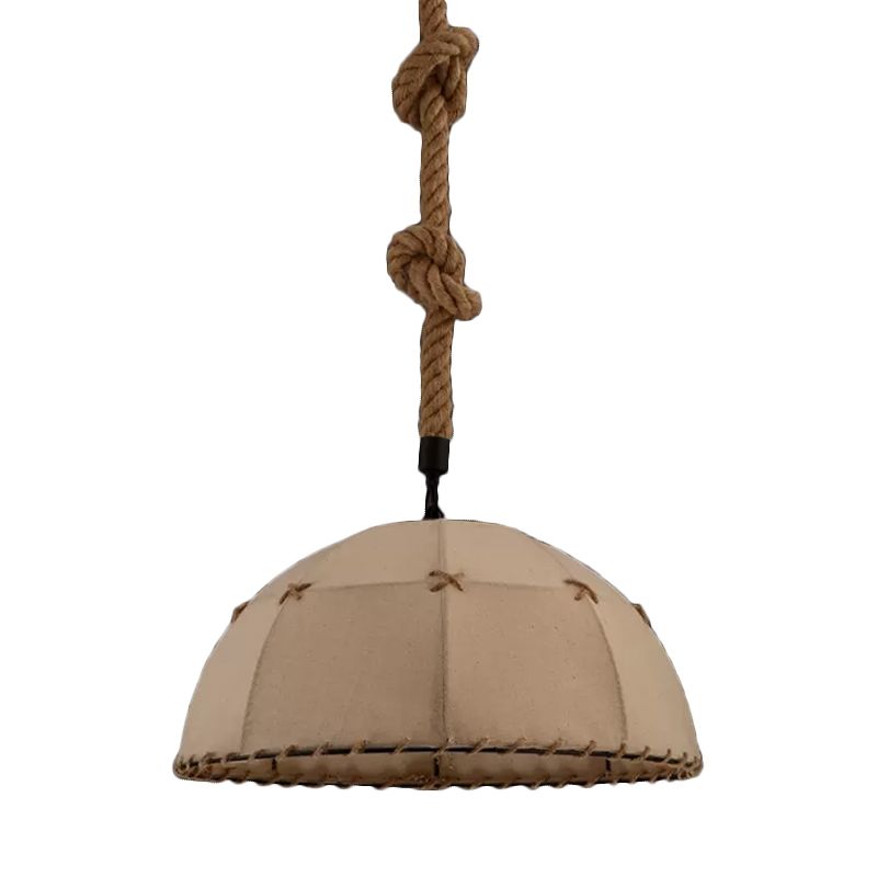 Hemisphären -Stoff Down Lighting Cottage 1 Kopf 14 "/18" W Esstisch Anhängerlampe mit genähtem Seildetail in Braun