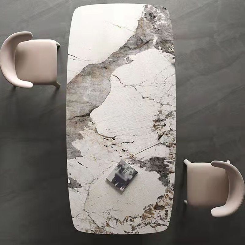 Traditional Rectangle Luxury Dining Table White Sintered Stone Table with Metal Pedestal Base