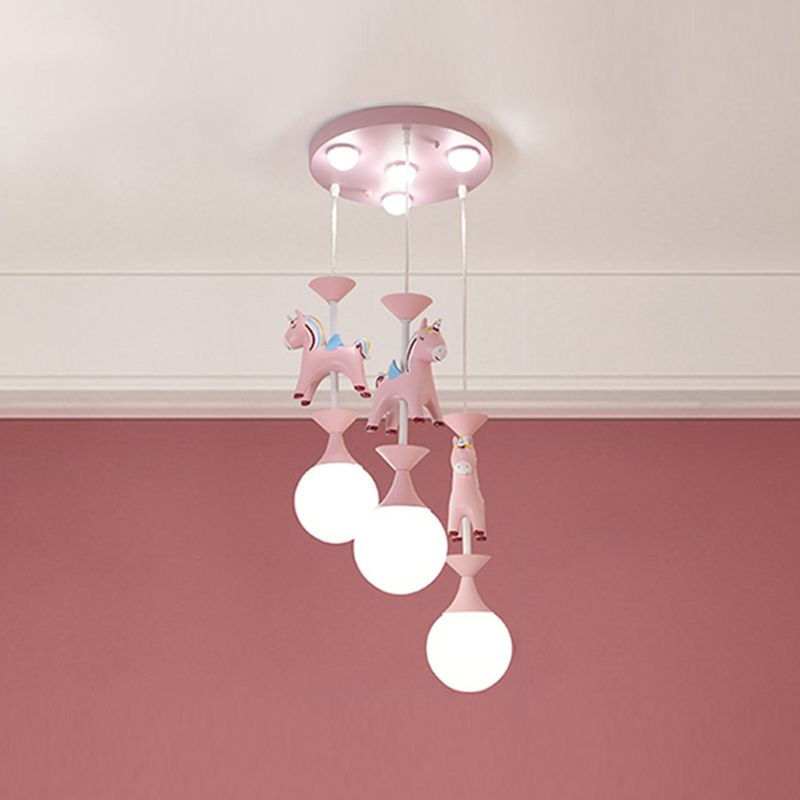 Multi Light Spherical Hanging Pendant Modern Macaron Style Glass Hanging Lighting