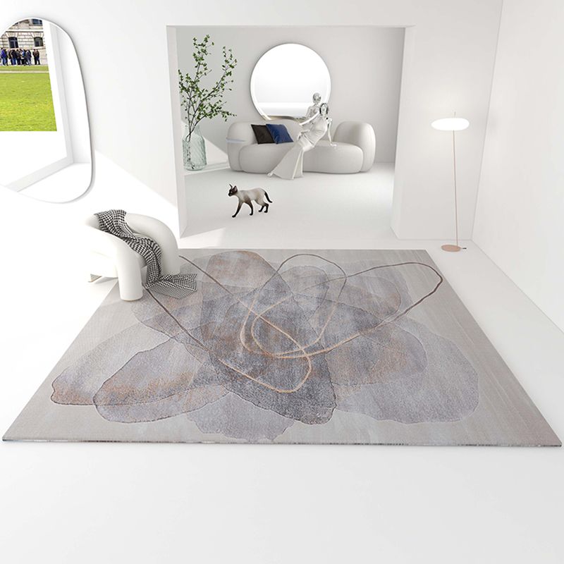 Grey Line Pattern Area Carpet Polyester Modern Area Rug Stain Resistant Rug for Home Decor