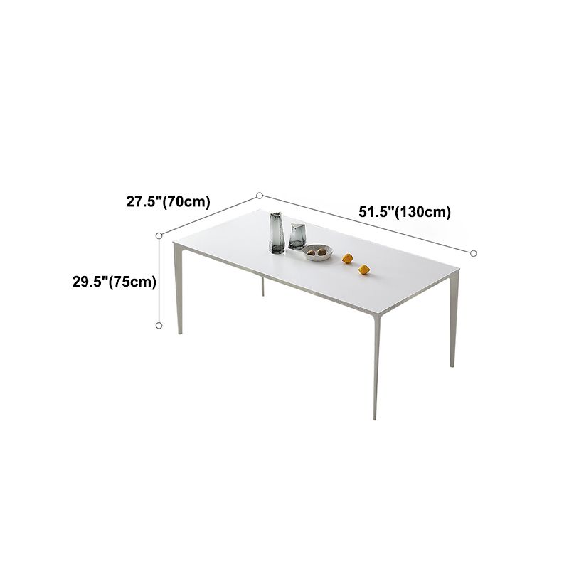 Modern Rectangle Dining Table Stone Top Table with Metal Base in White