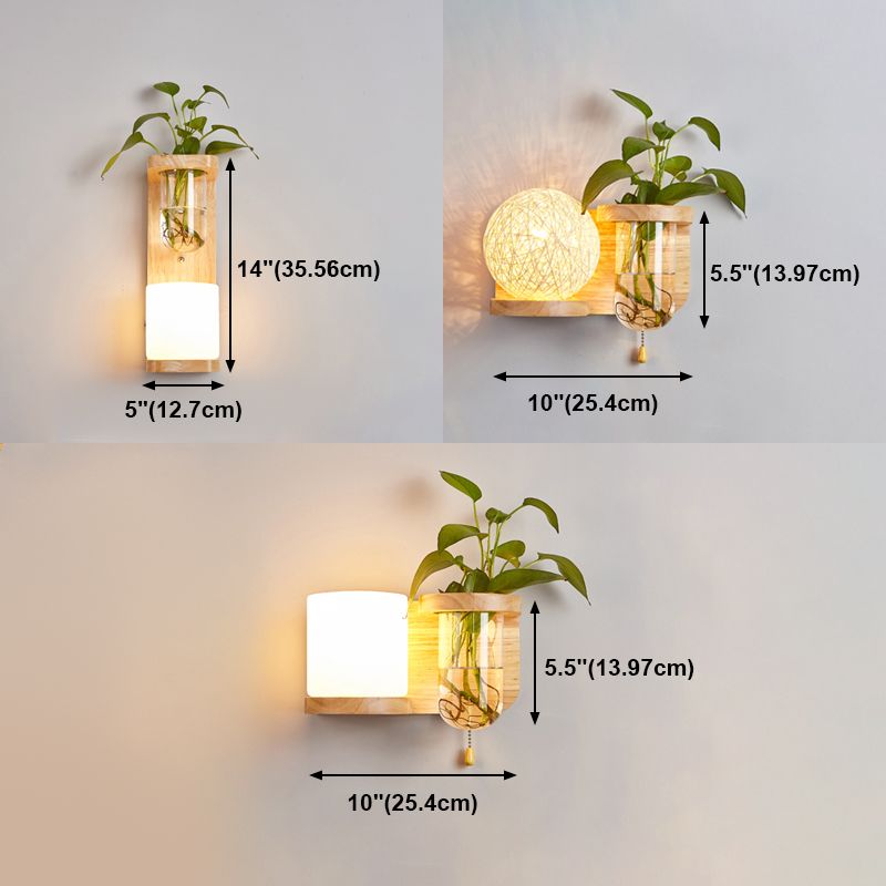 1-Light Wall Sconce Modern Wooden Wall Mount Lamp for Living Room(Plant not included)