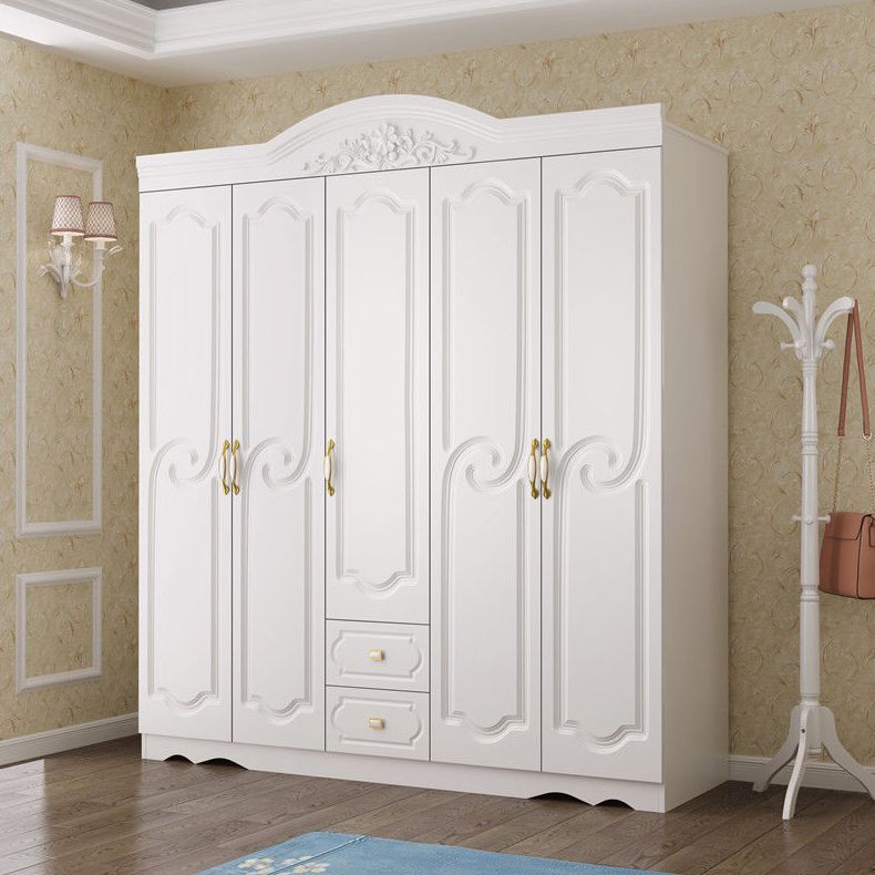 White Colour Wooden Wardrobe 2-Drawer Soft Close Door Wardrobe Closet