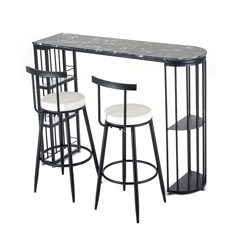Glam Style Bar Dining Table Faux Marble Bar Stool Table with Storage