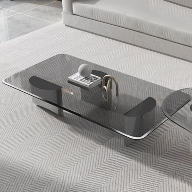 13.7" Contemporary Style 3 Legs Metal Base Square Glass Top Coffee Table