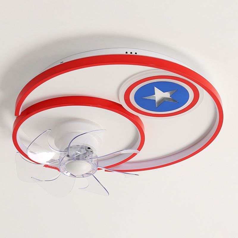 Cartoon Disc Shaped Flush Mount Fan Lamp Metal Boys Room LED Semi Flush Light
