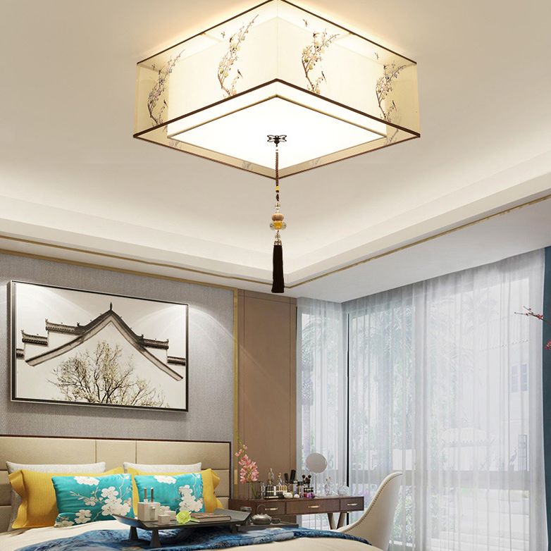 Lampe à encastrer traditionnelle pour chambre à coucher avec abat-jour en tissu géométrique en blanc